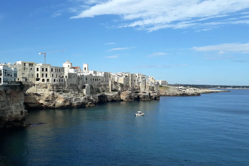 The cliffside town stretching along the blue Adriatic at Polignano a Mare