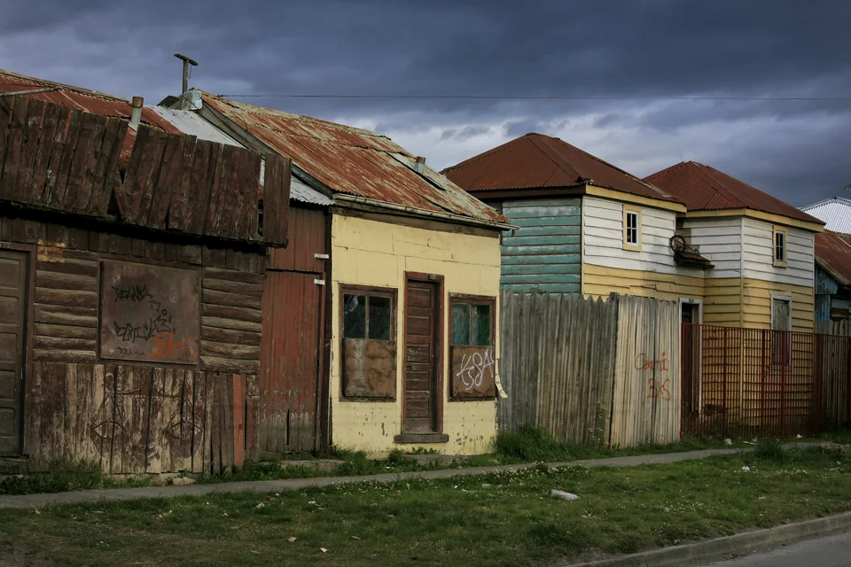 Colourful timber and corrugated iron houses in Puerto Natales