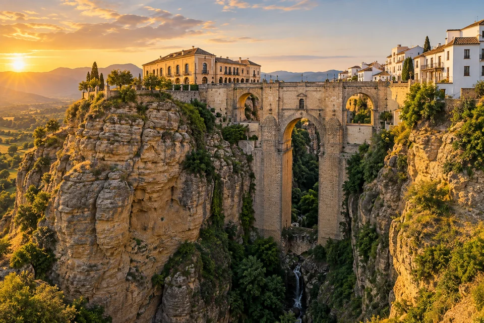 The Puente Nuevo bridge over the El Tajo gorge and the cliff-top houses of Ronda
