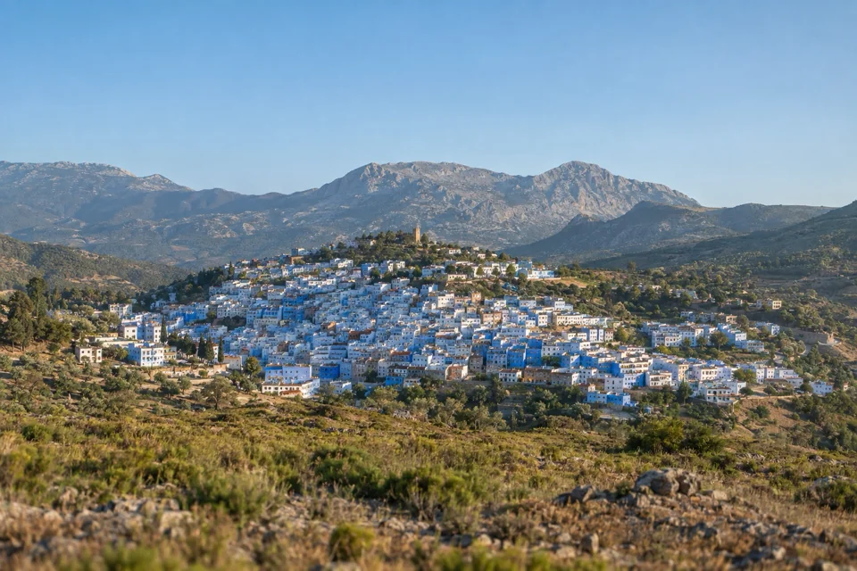 The blue medina and the Rif mountains in Chefchaouen