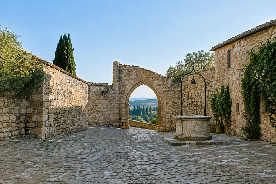 Stone street and well in San Gimignano