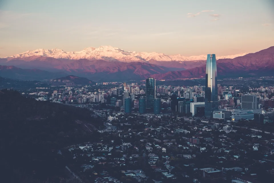 The Santiago skyline with the snow-covered Andes behind