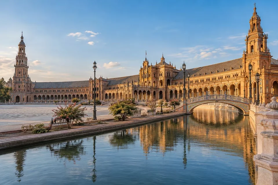 The semicircular arcade of the Plaza de Espana in Seville