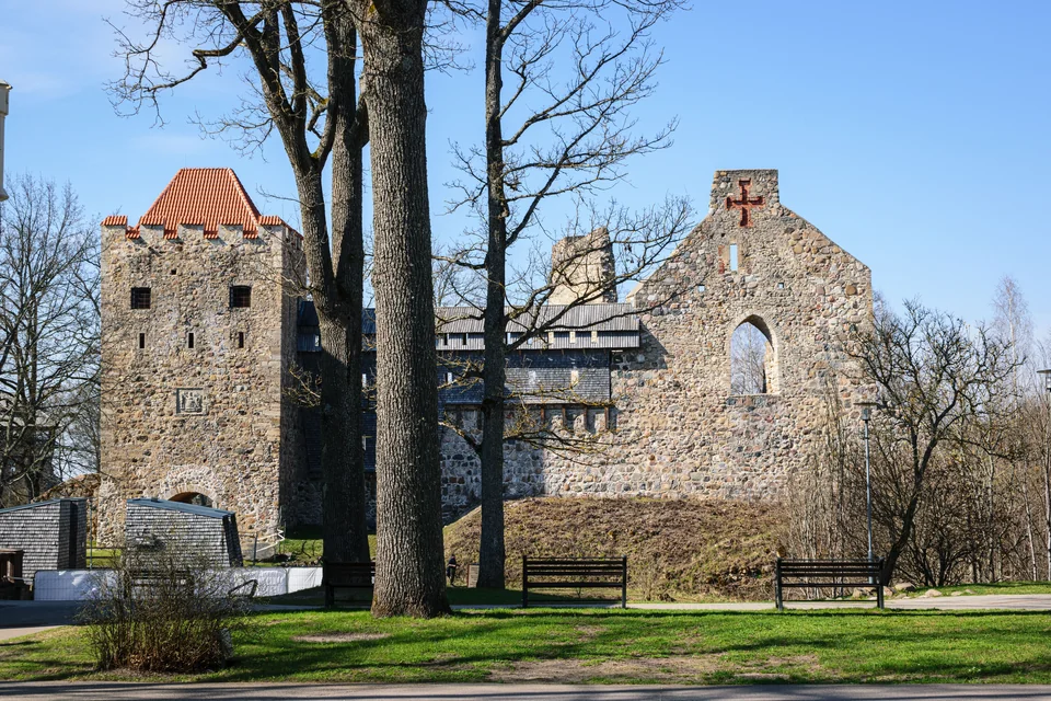 The stone ruins and tower of the medieval castle in Sigulda