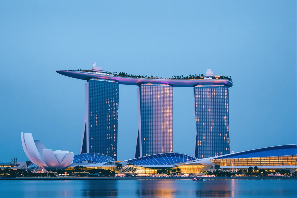 The Marina Bay Sands towers and their rooftop terrace in Singapore