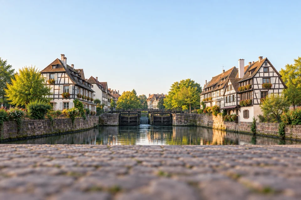 The Petite France canal and half-timbered houses in Strasbourg