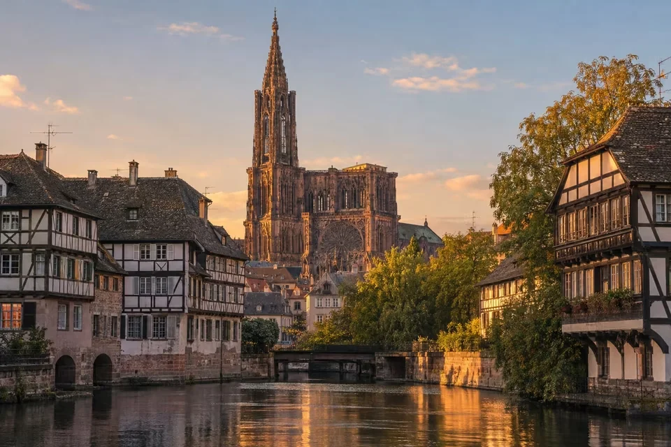 Strasbourg Cathedral and the half-timbered fronts of Petite France