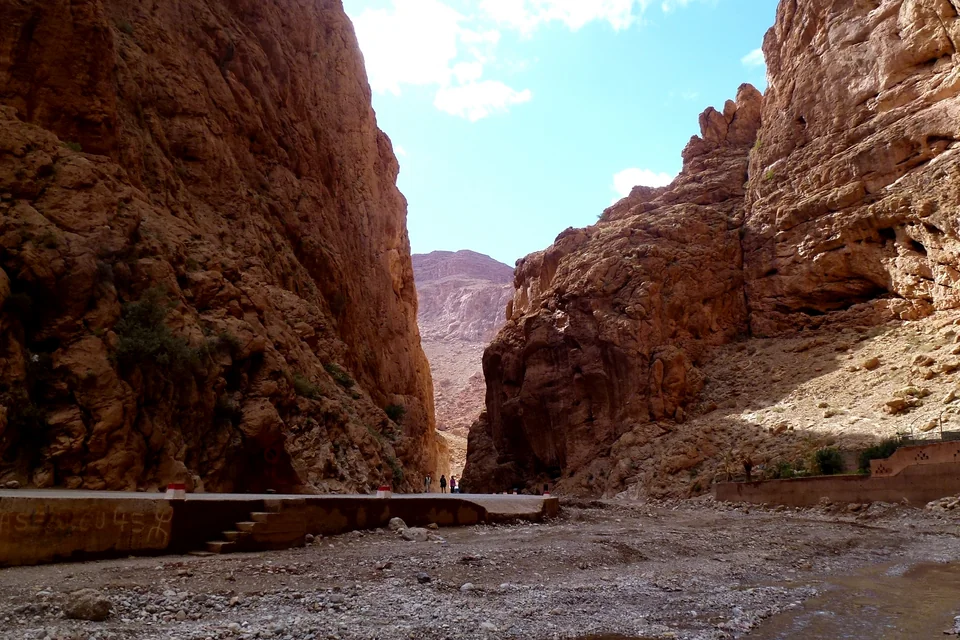 The sheer red rock walls of the Todra Gorge near Tinghir