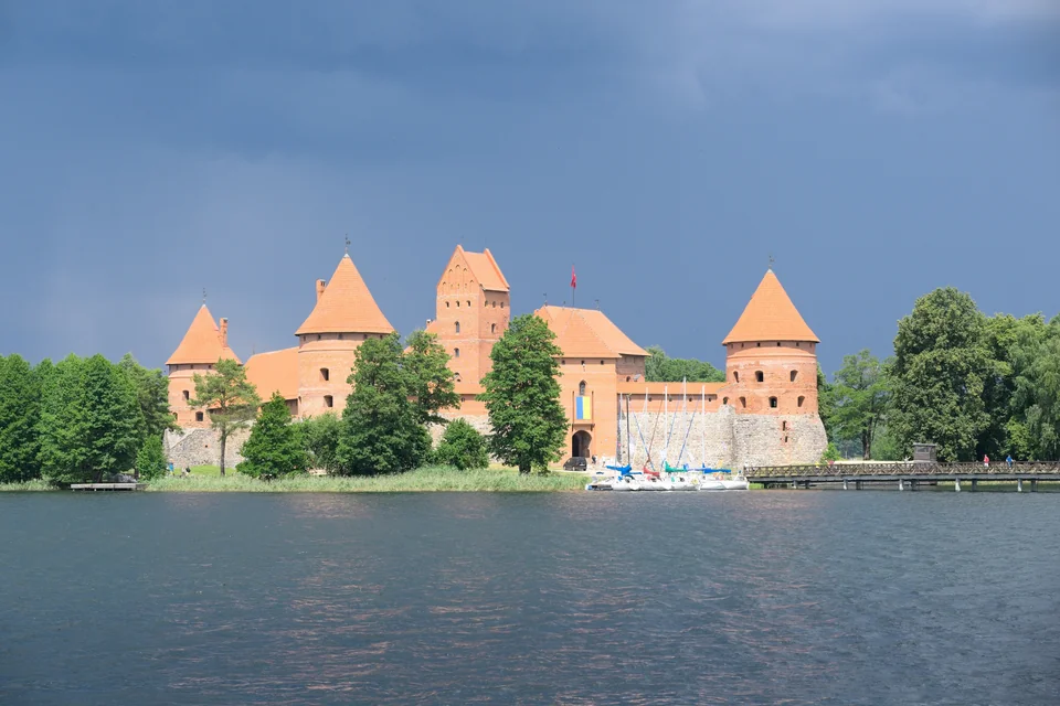 The red-brick Trakai Island Castle on Lake Galvė