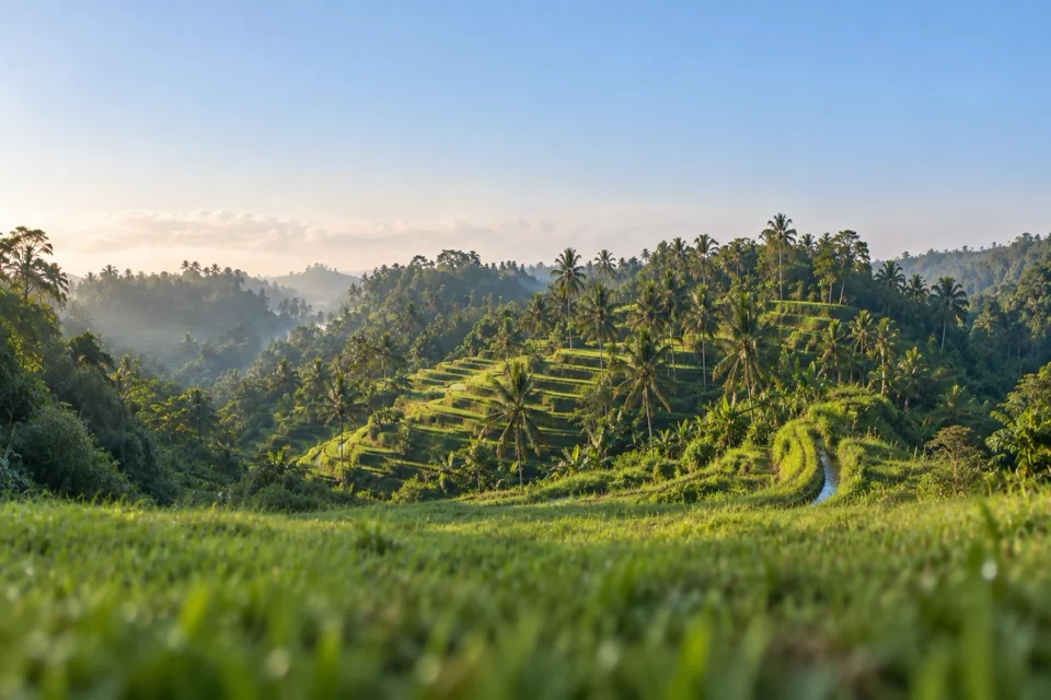 Rice terraces on a valley slope in Ubud