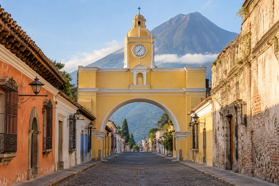 The yellow Santa Catalina Arch in Antigua Guatemala