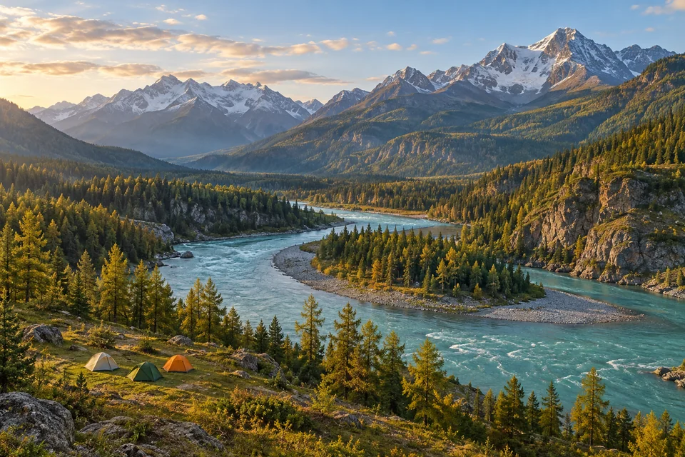 Altay dağları ve Katun Nehri