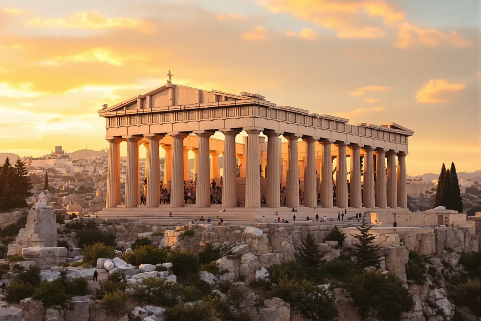 The columns of the Parthenon on the Acropolis of Athens