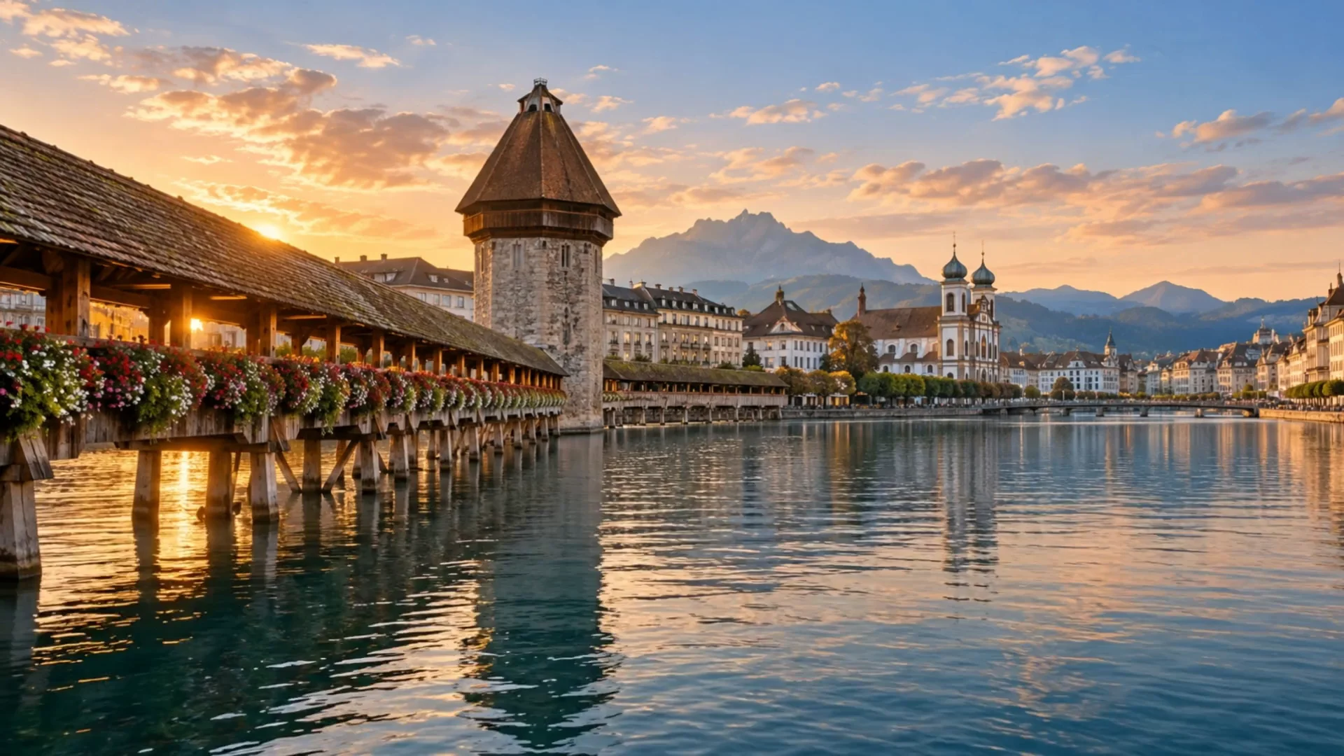Luzern gölü ve tarihi köprü